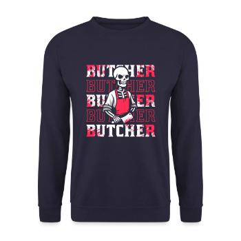Fleischer Metzger Schlachter - Unisex Pullover - Navy - Vorne - Alina (178cm) & Michal (187cm)
