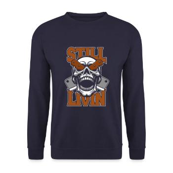 Fleischer Metzger Schlachter - Unisex Pullover - Navy - Vorne - Alina (178cm) & Michal (187cm)