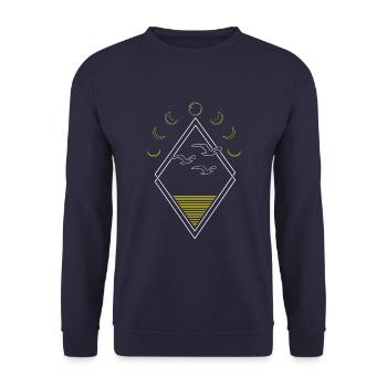 Seagull Abstract Moon Phases - Unisex Sweatshirt - navy - Front - Alina (178cm) & Michal (187cm)