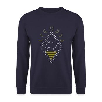 Pug Dog Abstract Moon Phases - Unisex Sweatshirt - navy - Front - Alina (178cm) & Michal (187cm)