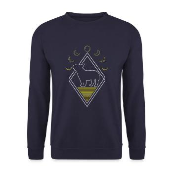 French Bulldog Abstract Moon Phases - Unisex Sweatshirt - navy - Front - Alina (178cm) & Michal (187cm)