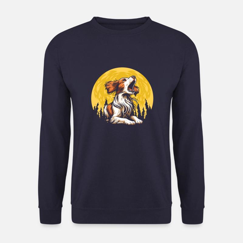 Brittany Spaniel Moon Howling - Unisex Pullover - Navy
