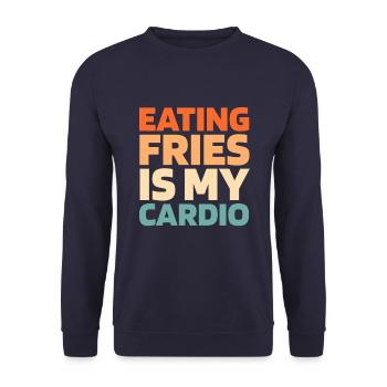 Pommes Frittes Fritten Funny Cardio Quote - Unisex Pullover - Navy - Vorne - Alina (178cm) & Michal (187cm)