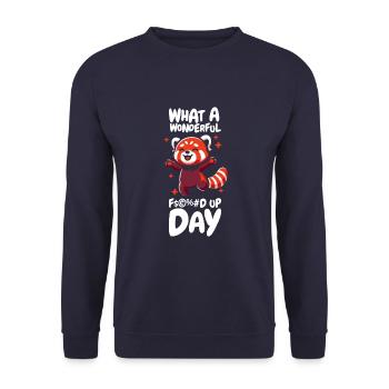 Roter Panda Lustig Fucked Up Day - Unisex Pullover - Navy - Vorne - Alina (178cm) & Michal (187cm)