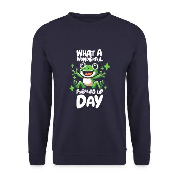 Frog Toad Funny Fucked Up Day - Unisex Sweatshirt - navy - Front - Alina (178cm) & Michal (187cm)
