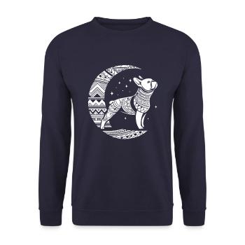 French Bulldog Stammes Moon Phases - Unisex Pullover - Navy - Vorne - Alina (178cm) & Michal (187cm)