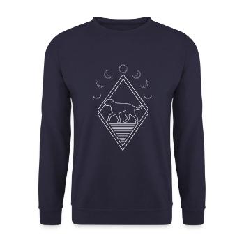 Irischer Wolfshund Moon Phases - Unisex Pullover - Navy - Vorne - Alina (178cm) & Michal (187cm)