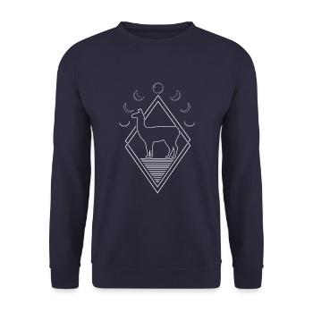 Lama Llama Moon Phases - Unisex Pullover - Navy - Vorne - Alina (178cm) & Michal (187cm)