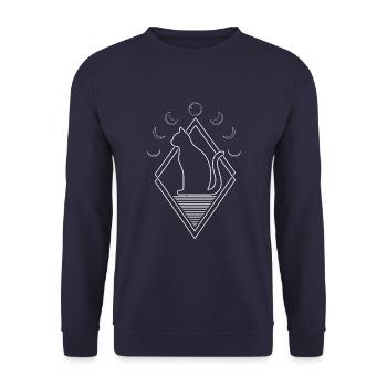 Cat Moon Phases - Unisex Sweatshirt - navy - Front - Alina (178cm) & Michal (187cm)