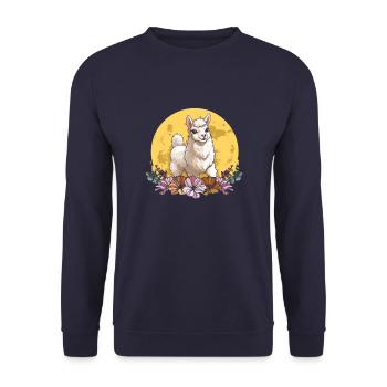 Lama Llama Wilde Blumen Floral Moon - Unisex Pullover - Navy - Vorne - Alina (178cm) & Michal (187cm)