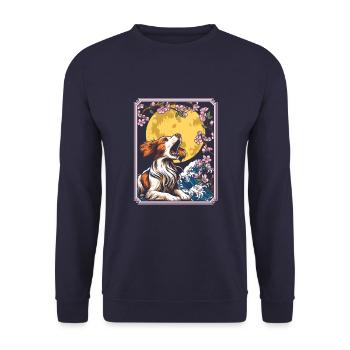 Brittany Spaniel Japon Cherry Blossom Lune - Sweat-shirt Unisexe - marine - Devant - Alina (178cm) & Michal (187cm)