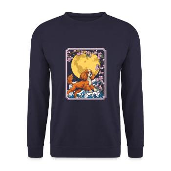 Cocker Spaniel Japan Cherry Blossom Moon - Unisex Pullover - Navy - Vorne - Alina (178cm) & Michal (187cm)