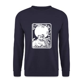 Bulldog Japon Cherry Blossom Lune - Sweat-shirt Unisexe - marine - Devant - Alina (178cm) & Michal (187cm)