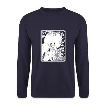 Eichhörnchen Japan Cherry Blossom Moon - Unisex Pullover - Navy - Vorne - Alina (178cm) & Michal (187cm)