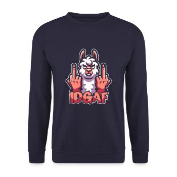 Lama Llama Es Ist Mir Scheißegal Idgaf - Unisex Pullover - Navy - Vorne - Alina (178cm) & Michal (187cm)