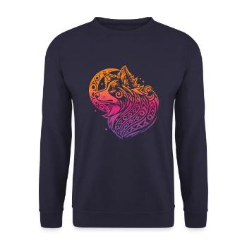 Border Collie Stammes Moon Phases - Unisex Pullover - Navy - Vorne - Alina (178cm) & Michal (187cm)