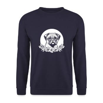 Mops Hund Wilde Blumen Floral Moon - Unisex Pullover - Navy - Vorne - Alina (178cm) & Michal (187cm)