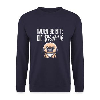 Pekingese Halten Sie Bitte Die Fresse - Unisex Pullover - Navy - Vorne - Alina (178cm) & Michal (187cm)