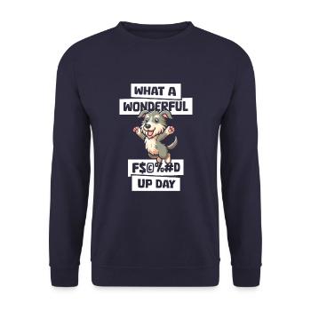 Irischer Wolfshund Fucked Up Day - Unisex Pullover - Navy - Vorne - Alina (178cm) & Michal (187cm)