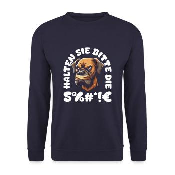 Great Dane, please keep your mouth shut - Unisex Sweatshirt - navy - Front - Alina (178cm) & Michal (187cm)