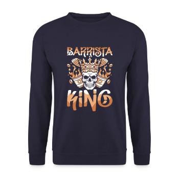 Barista Kaffee Schädel Barrista King - Unisex Pullover - Navy - Vorne - Alina (178cm) & Michal (187cm)