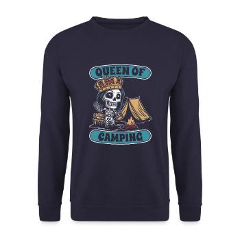 Tente Camping Camping Skeleton Queen Of Camping - Sweat-shirt Unisexe - marine - Devant - Alina (178cm) & Michal (187cm)