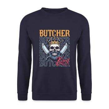 Boucher, boucher, boucher, crâne - Sweat-shirt Unisexe - marine - Devant - Alina (178cm) & Michal (187cm)