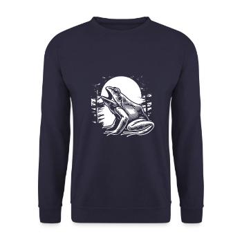Frosch Kröte Moon Howling - Unisex Pullover - Navy - Vorne - Alina (178cm) & Michal (187cm)