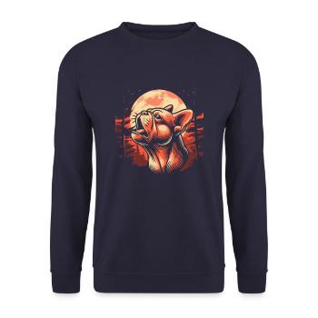 French Bulldog Moon Howling - Unisex Pullover - Navy - Vorne - Alina (178cm) & Michal (187cm)
