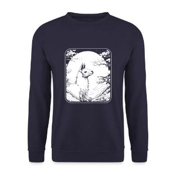 Lama Llama Japan Cherry Blossom Moon - Unisex Pullover - Navy - Vorne - Alina (178cm) & Michal (187cm)
