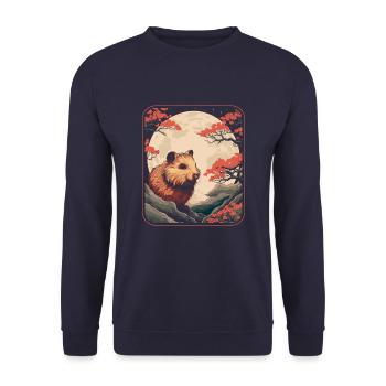 Hamster Goldhamster Japan Cherry Blossom Moon - Unisex Pullover - Navy - Vorne - Alina (178cm) & Michal (187cm)