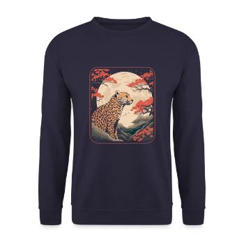 Gepard Japan Cherry Blossom Moon - Unisex Pullover - Navy - Vorne - Alina (178cm) & Michal (187cm)