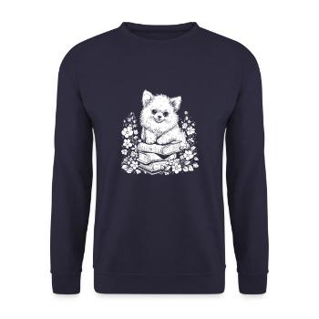 Pomeranian Flower Book Reader Floral Cottagecore - Unisex Sweatshirt - navy - Front - Alina (178cm) & Michal (187cm)