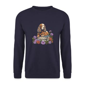 Cocker Spaniel Flower Book Reader - Unisex Sweatshirt - navy - Front - Alina (178cm) & Michal (187cm)