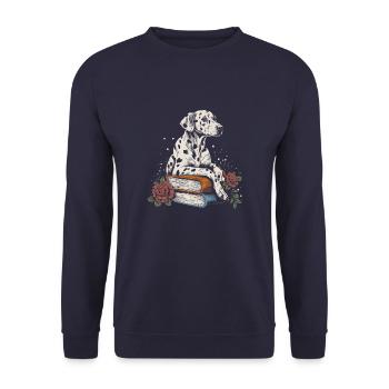 Dalmatian Flower Book Reader Floral Cottagecore - Unisex Sweatshirt - navy - Front - Alina (178cm) & Michal (187cm)
