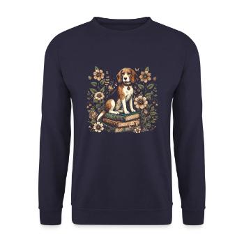 Beagle Flower Book Reader Floral Cottagecore - Unisex Sweatshirt - navy - Front - Alina (178cm) & Michal (187cm)