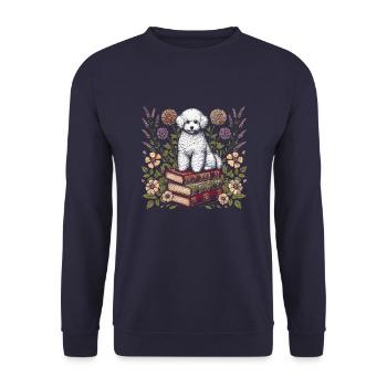 Bichon Frize Flower Book Reader Floralcottagecore - Unisex Sweatshirt - navy - Front - Alina (178cm) & Michal (187cm)