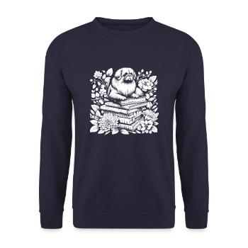 Pekingese Flower Book Reader Floral Cottagecore - Unisex Sweatshirt - navy - Front - Alina (178cm) & Michal (187cm)
