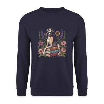 Great Dane Flower Book Reader Floralcottagecore - Unisex Sweatshirt - navy - Front - Alina (178cm) & Michal (187cm)