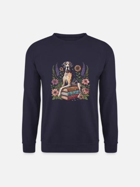 Deutsche Dogge Blumenbuchleser Floralcottagecore - Unisex Pullover - Navy