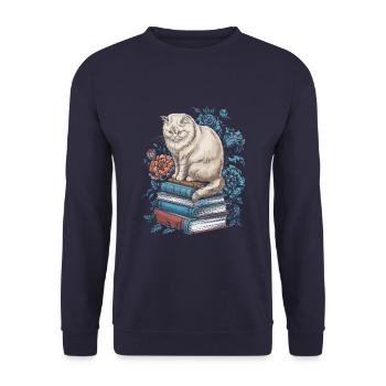 Cat Flower Book Reader Floralcottagecore - Unisex Sweatshirt - navy - Front - Alina (178cm) & Michal (187cm)