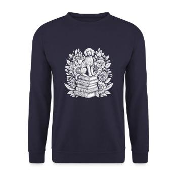 Golden Doodle Blumenbuchleser Floral Cottagecore - Unisex Pullover - Navy - Vorne - Alina (178cm) & Michal (187cm)