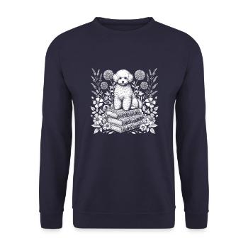 Bichon Frize Flower Book Reader Floral Cottagecore - Unisex Sweatshirt - navy - Front - Alina (178cm) & Michal (187cm)
