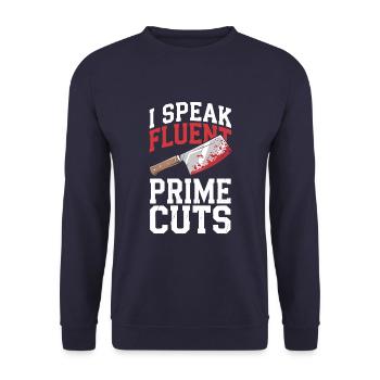 Fleischer Metzger Schlachter - Unisex Pullover - Navy - Vorne - Alina (178cm) & Michal (187cm)