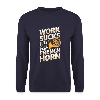 Horn player French Horn - Unisex Sweatshirt - navy - Front - Alina (178cm) & Michal (187cm)