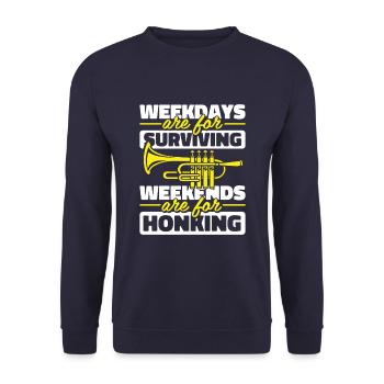 Hornist French Horn - Unisex Pullover - Navy - Vorne - Alina (178cm) & Michal (187cm)