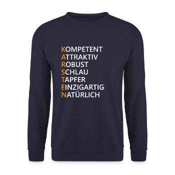 Karsten Name Geschenk - Unisex Pullover - Navy - Vorne - Alina (178cm) & Michal (187cm)