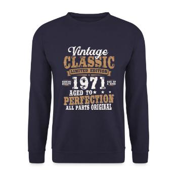 Jahrgang 1971 geboren Vintage Geburtstag Geschenk - Unisex Pullover - Navy - Vorne - Alina (178cm) & Michal (187cm)