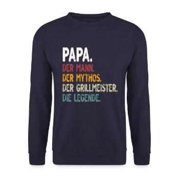 Papa Mann Mythos Legende Grillmeister - Unisex Pullover - Navy - Vorne - Alina (178cm) & Michal (187cm)