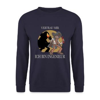 lustige Sprüche für Ingenieur und Ingenieure - Unisex Pullover - Navy - Vorne - Alina (178cm) & Michal (187cm)